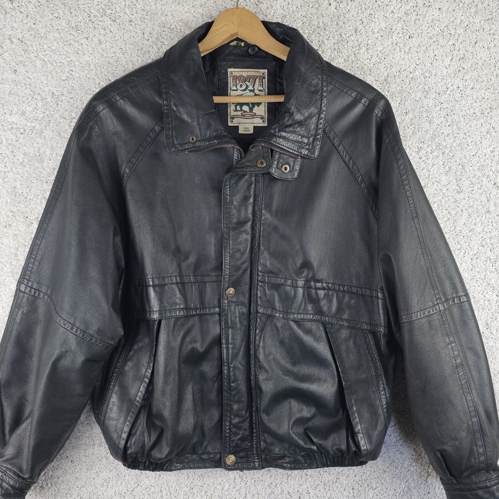Vintage 1871 Leather Bomber Was Quilt Lined Jacket Men's Large Zip Button Accent